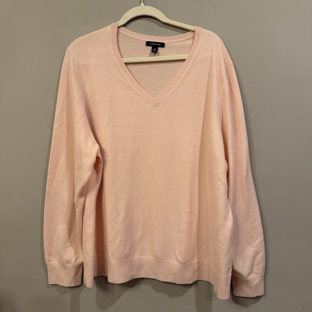 Lands End Light Pink V Neck Cashmere Sweater 2X